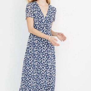 Madewell Blue and White Midi Sundress with Flutter Sleeves